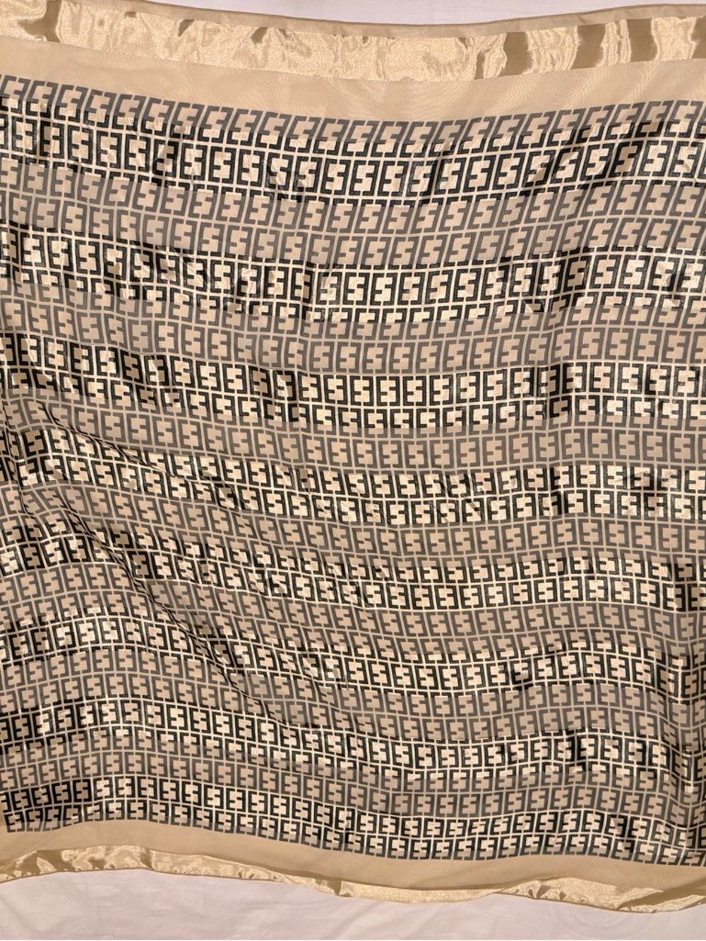 Fendi Beige and Black FF Logo Silk Scarf